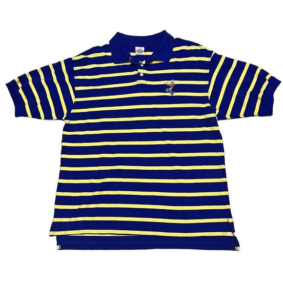 Vintage Disney Store Goofy Logo Embroidered Blue Yellow Striped Polo - Men's XL - Picture 1 of 6